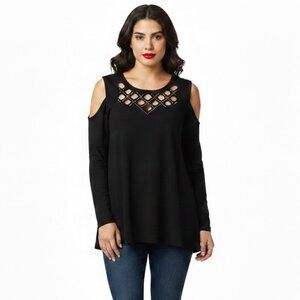 Rhinestone Black Cold Shoulder Top